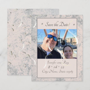 Pfirsich und graue Flachkarte Save the Date