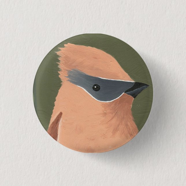 Pfirsich und grauer Vogel Button (Vorderseite)