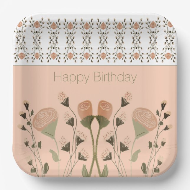 Pfirsich und grüner Platz Pappteller (Vorderseite)