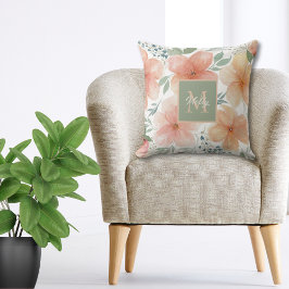 Pfirsich und grünes Aquarelltuch Kissen