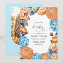 Pfirsich- und himmelblaue Wasserfarben-Blumen-Hoch