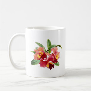 Pfirsich- und Karmesinrote Cattleya-Orchideen Kaffeetasse