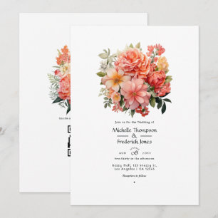 Pfirsich- und Korallen-Blumenhochzeit Einladung