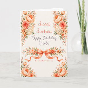 Pfirsich und Korallenroter Sweet Sixteen Karte