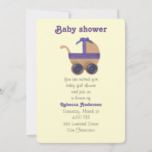 Pfirsich und lila Babywanne mit Babydusche Einladung