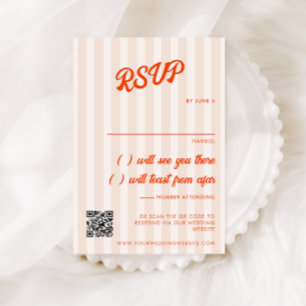 Pfirsich und Mandarine Striped Retro Hochzeit RSVP Karte