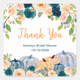 Pfirsich- und Marineblaue Kürbisse Baby Shower Dan Quadratischer Aufkleber