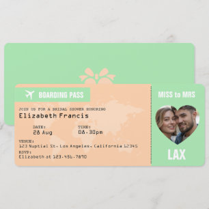 Pfirsich- und Minz-Boarding-Pass-Junggesellinnen-A Einladung
