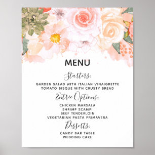 Pfirsich- und Minze-Sukkulenten Hochzeitsmenü-Tisc Poster