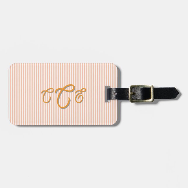 Pfirsich- und orange gestreiftes Monogramm  Gepäckanhänger (Vorderseite horizontal)