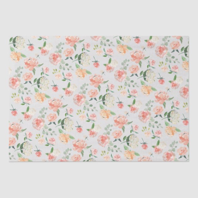 Pfirsich und Pink Feminine Blumenmuster Seidenpapier (Vorderseite)