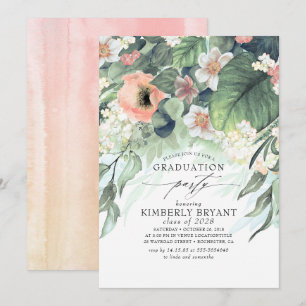 Pfirsich- und rosa Blumen Elegant Stylische Gradui Einladung