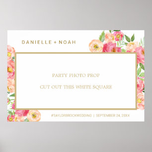 Pfirsich- und rosa Pfingstrosen-Blumen-Hochzeitsfo Poster