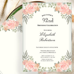 Pfirsich und Salbei Grünes Blumenmuster 92. Geburt Einladung