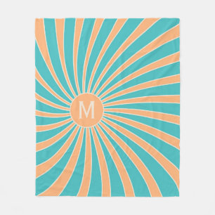 Pfirsich- und Türkis-Retro-Sonnenstrahl-Design Fleecedecke