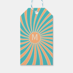 Pfirsich- und Türkis-Retro-Sonnenstrahl-Design Geschenkanhänger