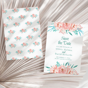 Pfirsich und Türkis "Save the Date"-Karte Save The Date