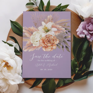 Pfirsich- und violette florale Hochzeit - Termin v Save The Date