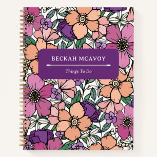 Pfirsich- und violettes Blumenmuster Notizbuch