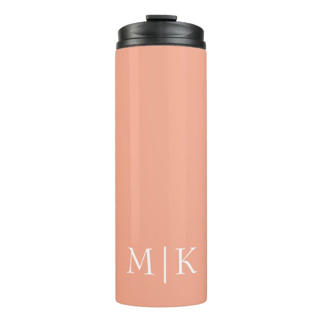 Pfirsich und Weiß | Modernes Monogramm Thermosbecher (Vorderseite)