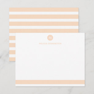 Pfirsich und weiße Streifen Monogramm personalisie Mitteilungskarte