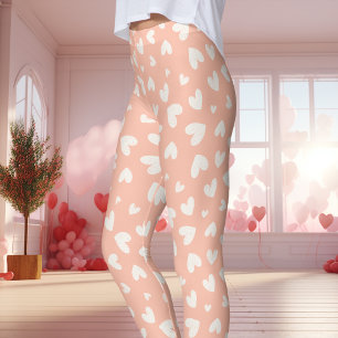 Pfirsich- und Weißherzmuster Valentinstag Leggings