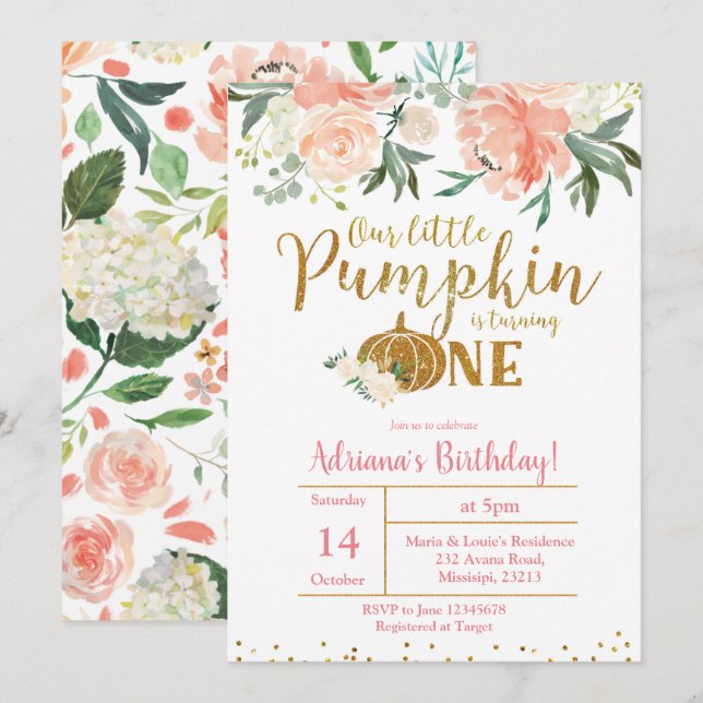 Pfirsich unser kleiner Kürbis dreht eine Einladung (Vorne/Hinten)