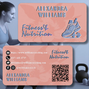 Pfirsich Verblasstes Blau Verzierte Fitness & Ernä Visitenkarte
