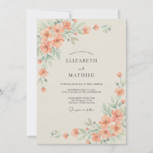 Pfirsich verfeinerte Aquarell-Hochzeit Einladung