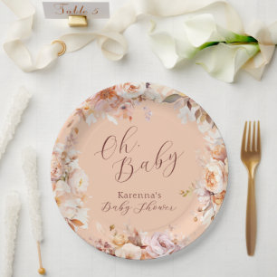 Pfirsich Vintage Blumen Herbst Oh Baby Shower Pappteller
