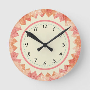 Pfirsich-Vintage BlumenRose Runde Wanduhr