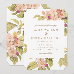 Pfirsich-Vintage-Blüten-Hochzeitseinladung Einladung