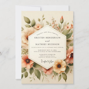 Pfirsich Vintage Blütenhochzeit Einladung