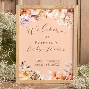 Pfirsich Vintage Floral Herbst-Baby-Shower-Willkom Poster