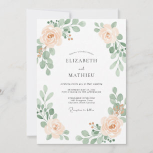 Pfirsich Weiche Romantische Botanische Hochzeit Einladung