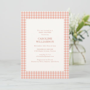 Pfirsich-Weiß-Gingham-Karo-Gittermuster-Baby-Party Einladung