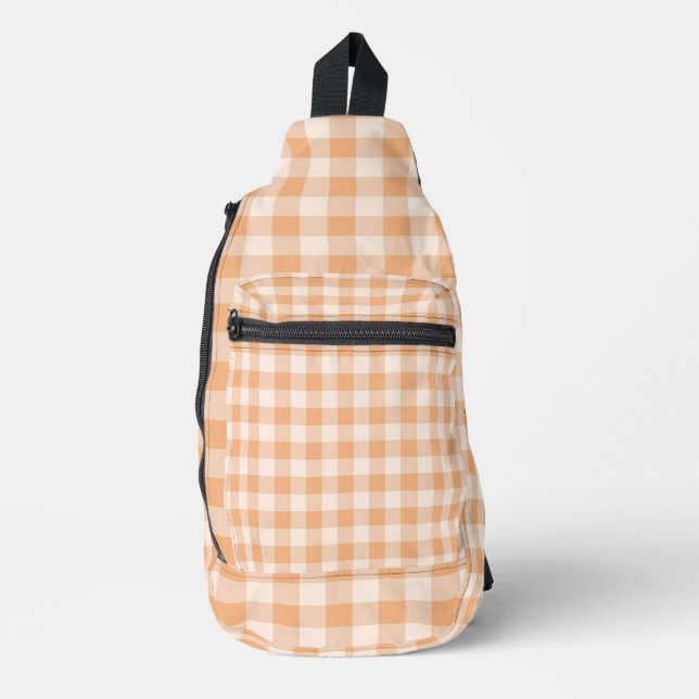 Pfirsich-Weiß Kariertes Gingham-Muster Crossbody Bag (Vorderseite)