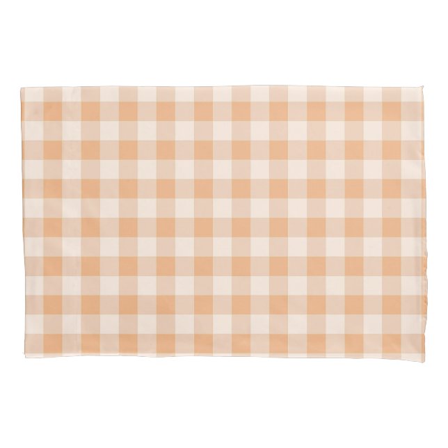 Pfirsich-Weiß Kariertes Gingham-Muster Kissenbezug (Vorderseite)