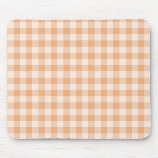 Pfirsich-Weiß kariertes Gingham-Muster Mousepad (Vorne)