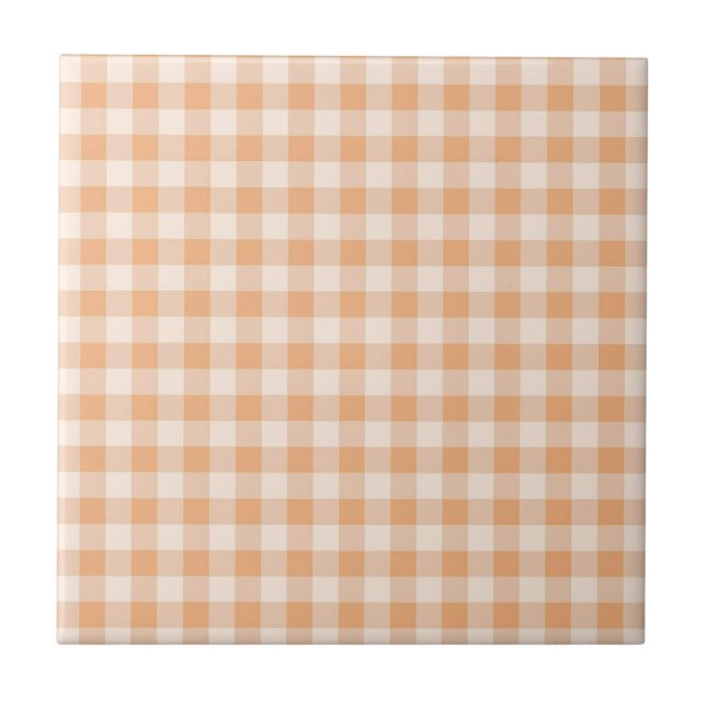 Pfirsich-Weiß Karo Gingham-Muster Fliese (Vorderseite)