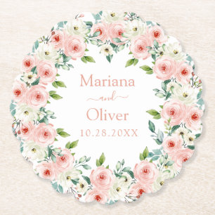 Pfirsich Weiße Florale Hochzeit Untersetzer