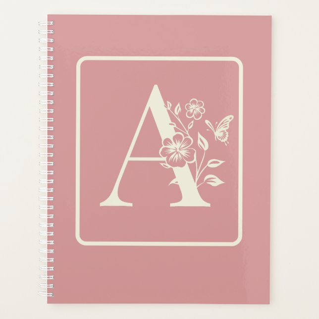 Pfirsich Weiße Monogramm Anfangsbuchstaben Name mi Planer (Vorderseite)