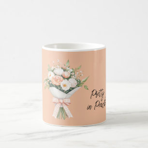Pfirsich Weiße Rosen Florales Bouquet Band Kaffeetasse
