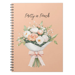Pfirsich Weiße Rosen Florales Bouquet Band Notizblock
