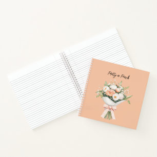 Pfirsich Weiße Rosen Florales Bouquet Band Notizbuch