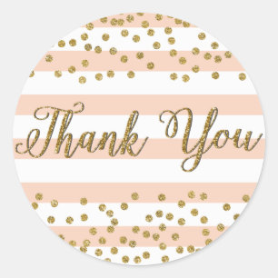 Pfirsich Weiße Streifen Gold Konfetti Party Danke Runder Aufkleber