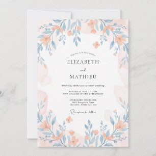 Pfirsich Whimsical Wildblumen-Hochzeit Einladung