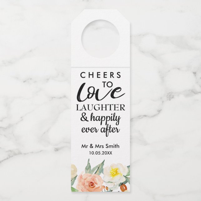 Pfirsich & White Floral Chefs zur Gastgeschenk Hoc Flaschenanhänger (Vorderseite)