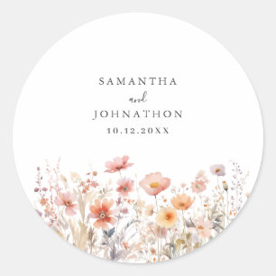 Pfirsich Wildblumen Blumen Hochzeit Runder Aufkleber