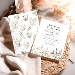 Pfirsich-Wildblumen-Wiesen-Hochzeitseinladung Einladung